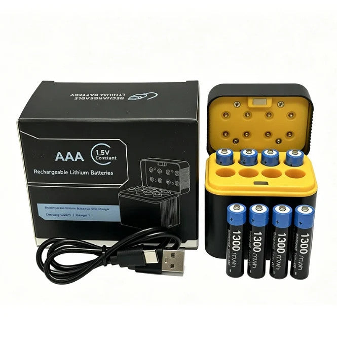 8Pcs Rechargeable Lithium AAA Batteries with Fast Smart Charger Triple A