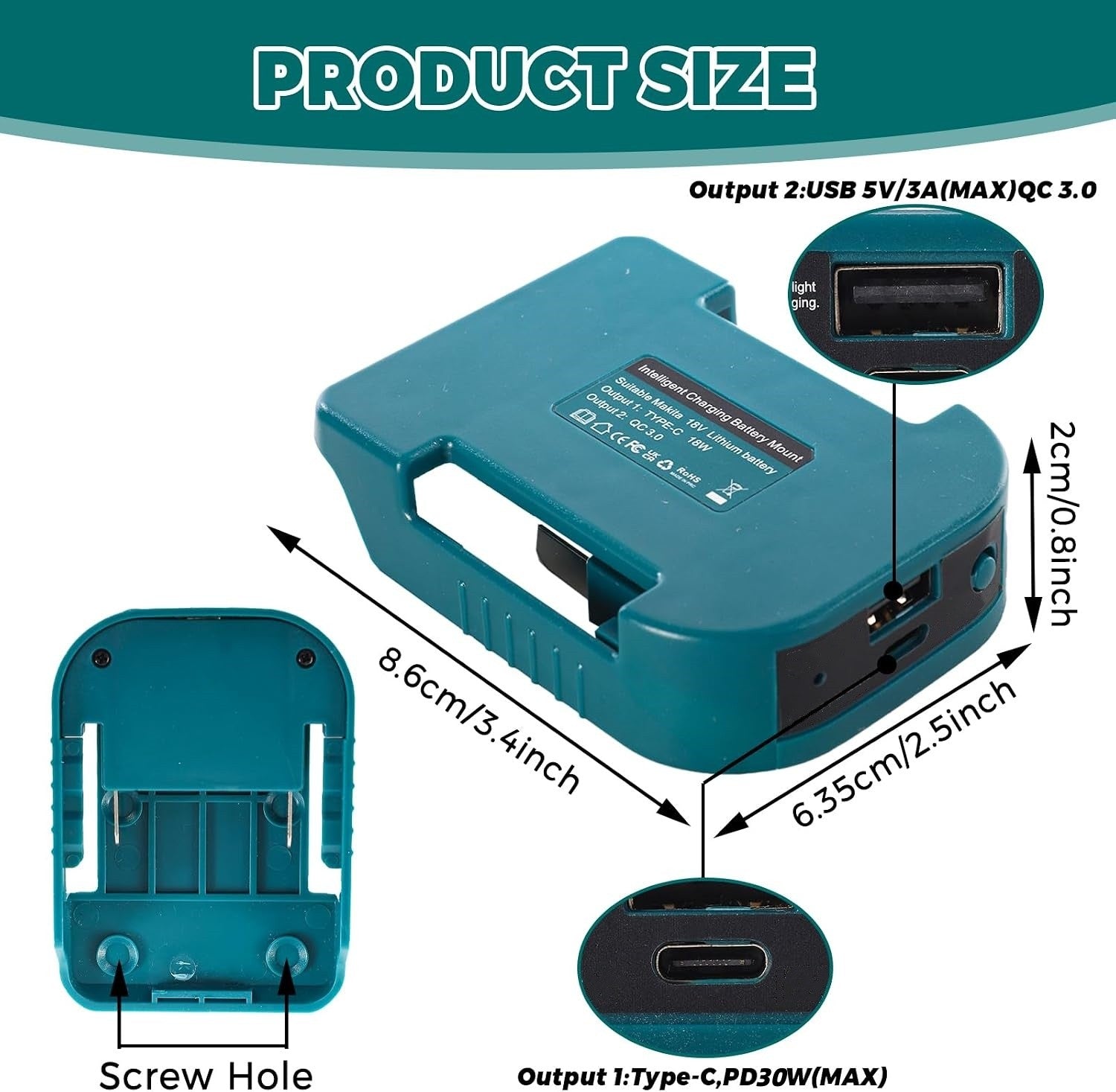 for Makita 18V Battery Adapter - Dual USB-C & USB-A Charger with Belt Clip