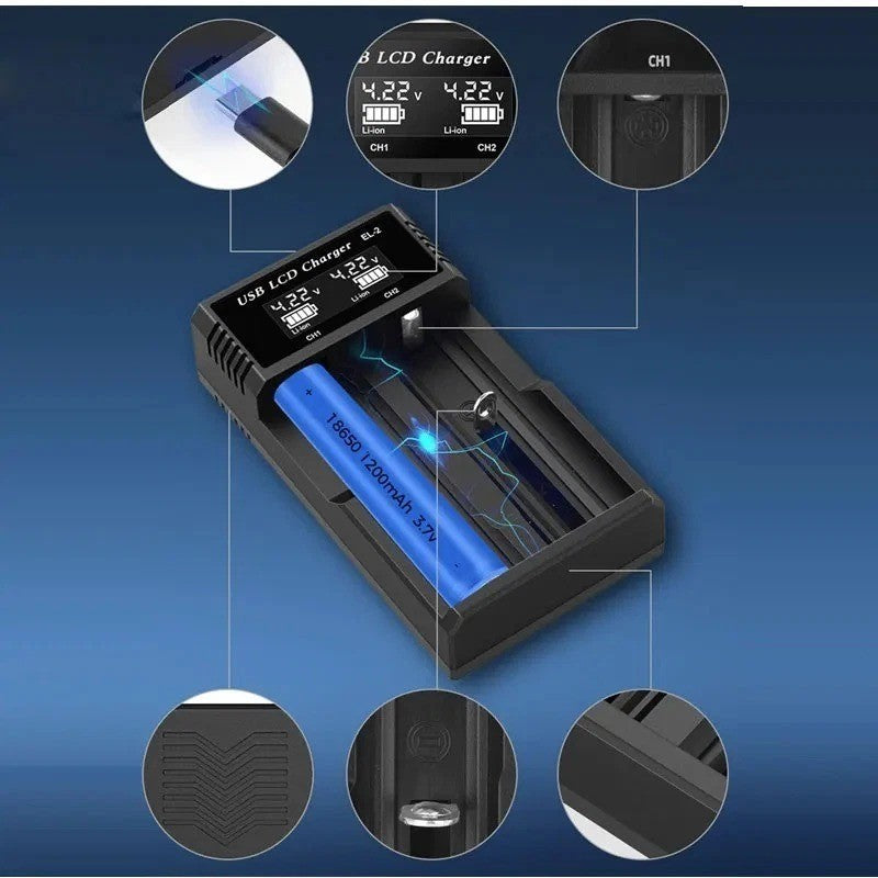 Battery Charger LCD Display Universal Smart For Li-Ion Ni-MH Ni-Cd 18650 26650