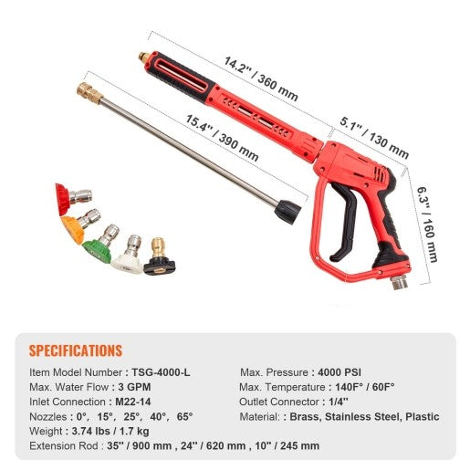 3 IN 1 High Pressure Washer Gun 4000PSI Power Washer Wand