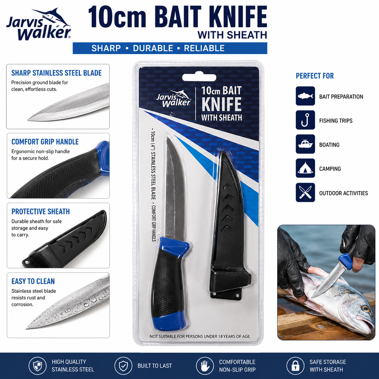 Jarvis Walker Bait Knife 2 Pack 4 Inch Fishing Knife With Sheath