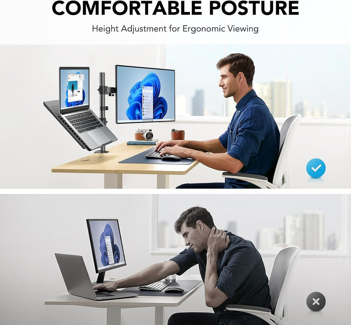 Monitor Arm with Laptop Tray – Fits 13-32" Screen & 17" Notebook