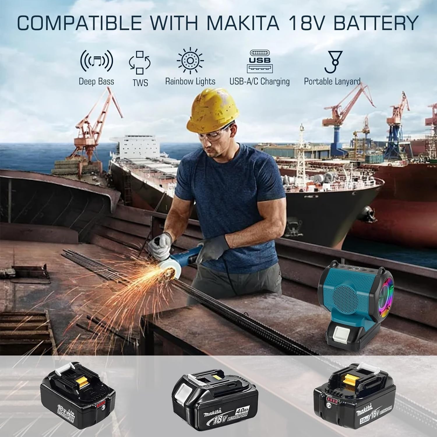 Bluetooth Speaker fits Makita 18V Battery (Battery Not Included)