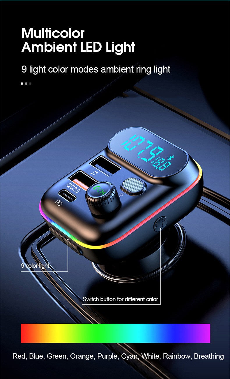 Bluetooth FM Transmitter for Car, 7 Colors LED Car Radio Bluetooth Adapter