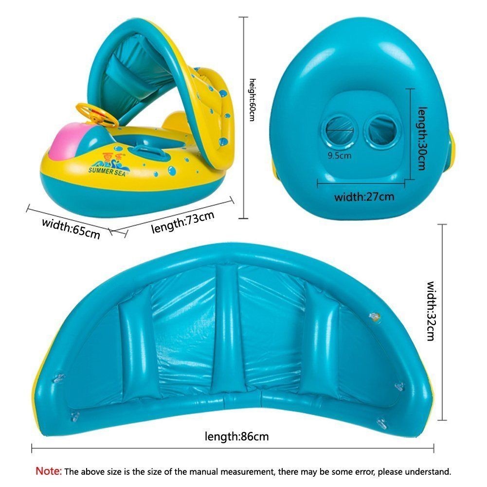 Baby Float Seat Boat Inflatable Ring Adjustable Sunshade Swim Pool Water Toys