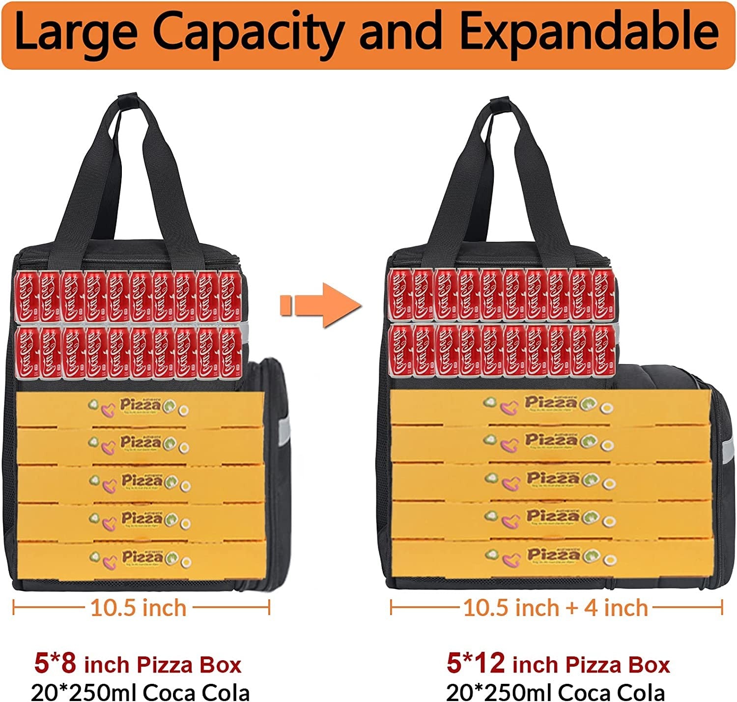 Food Delivery Backpack, Large Expandable Insulated Hot Pizza Bags
