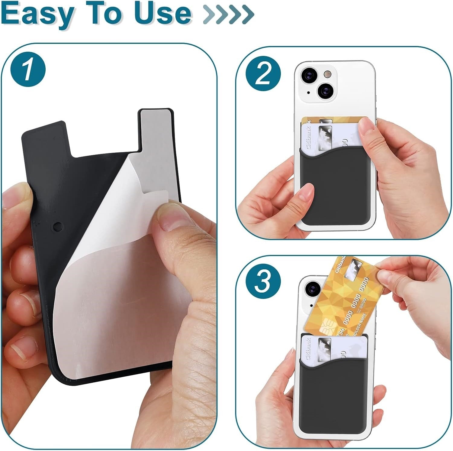Black Silicone Credit Card Holder Pocket Case Sticker Phone