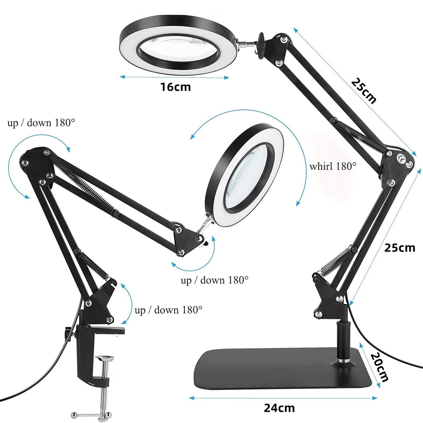 Magnifier USB Foldable LED Desk Lamp Table Light with Clamp