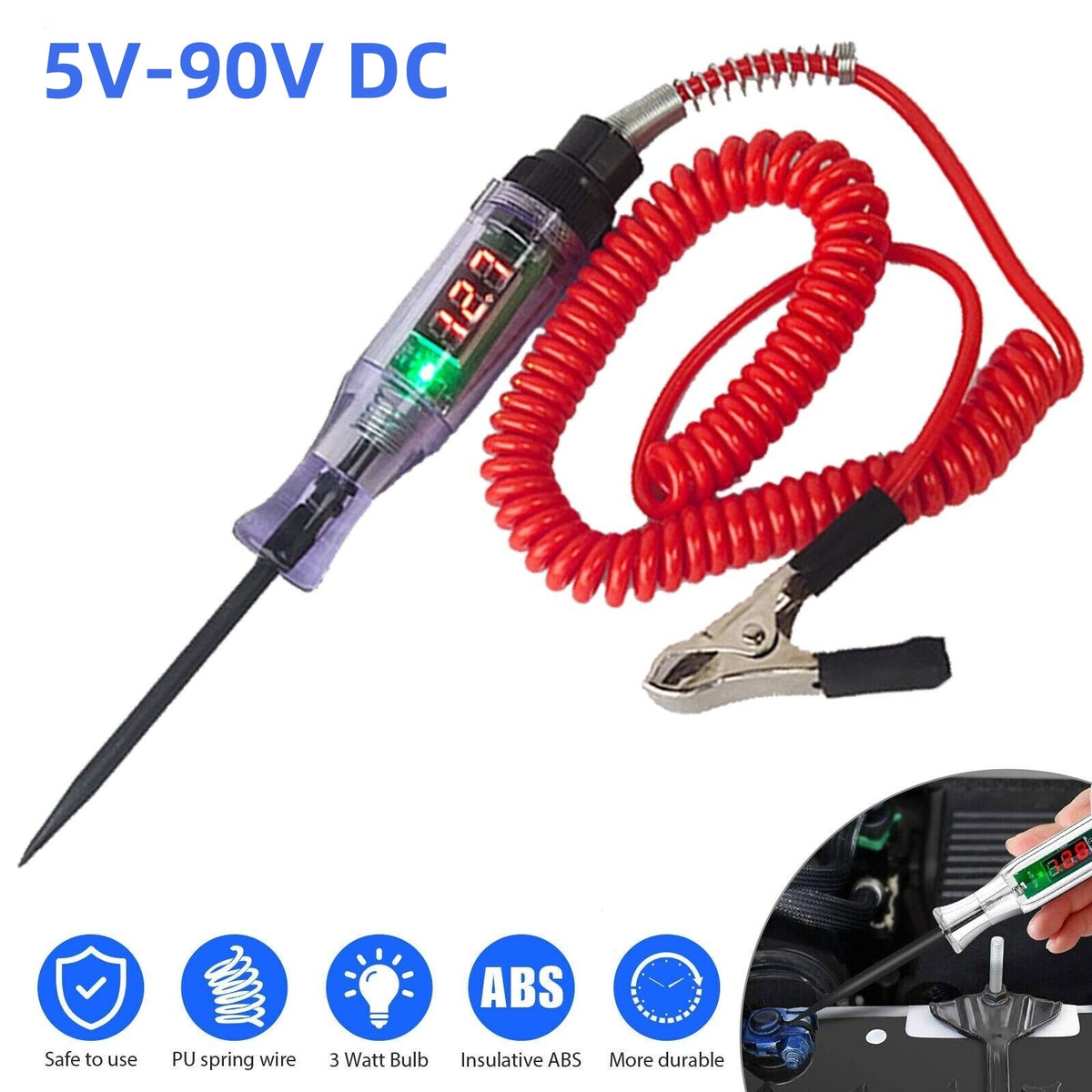 Auto Car Electrical Circuit Voltage Tester 5-90V DC Probe Light New
