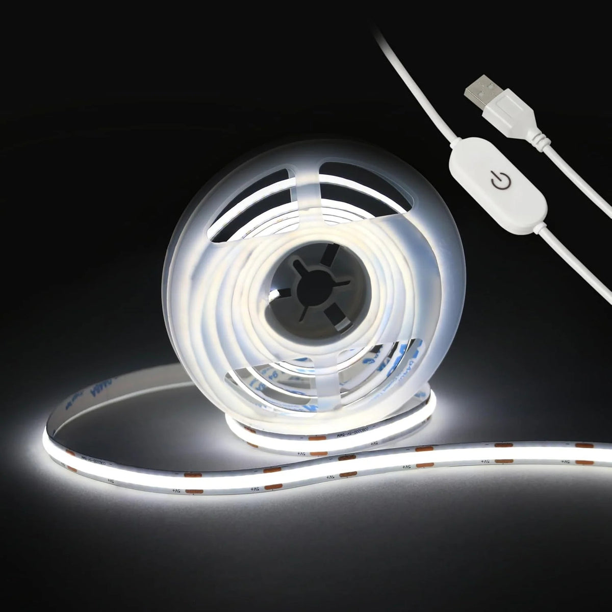 2Meter USB LED Light Strip 6000K-6500K Cool White COB LED Strip Lights 5V LED Strip