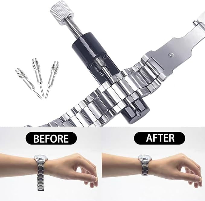 Metal Watch Strap Repair Tool Kit, Threaded Link Remover with Additional Pins