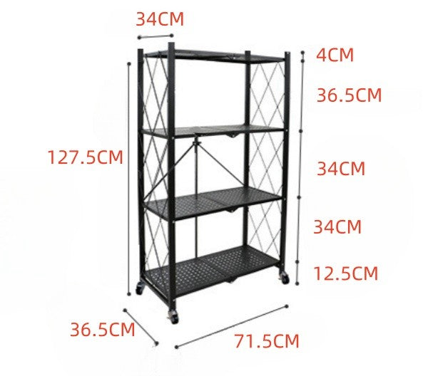 4 Tier Storage Shelf Wheel Rack Foldable Kitchen Organizer