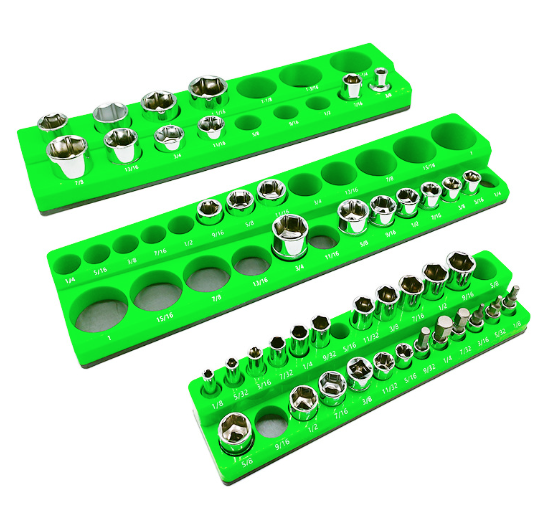 6pcs Magnetic Socket Organizer Metric Socket Tray, Black and Green