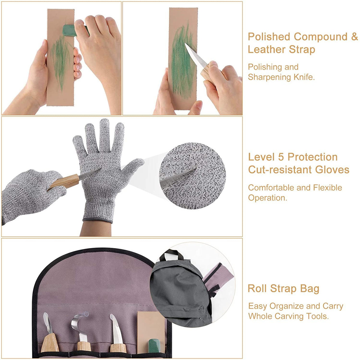 17pcs Wood Carving Kit for Beginners Includes Knives Blocks Gloves