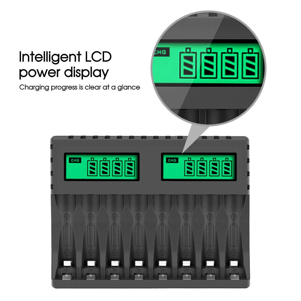 8 Slot Smart Battery Charger for AA/AAA Rechargeable Batteries