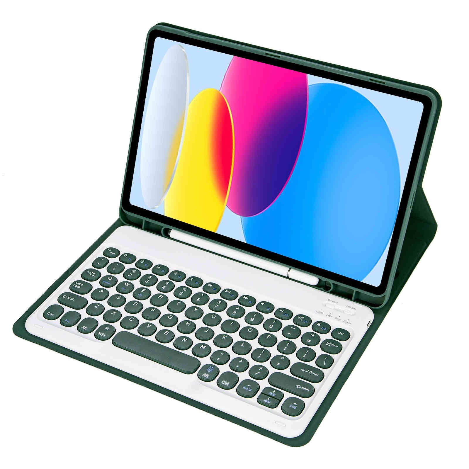 iPad 10th Gen 10.9 2022, iPad 11 (A16 2025) Bluetooth Keyboard Case Cover Green