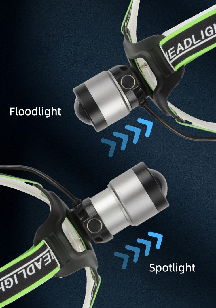 LED Laser Headlamp USB-C Rechargeable Zoomable Focus Floodlight 3 Modes