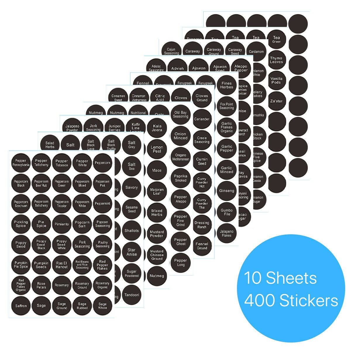 400PCS Printed Spice Jar and Pantry Label Set Chalkboard Round Stickers Labels