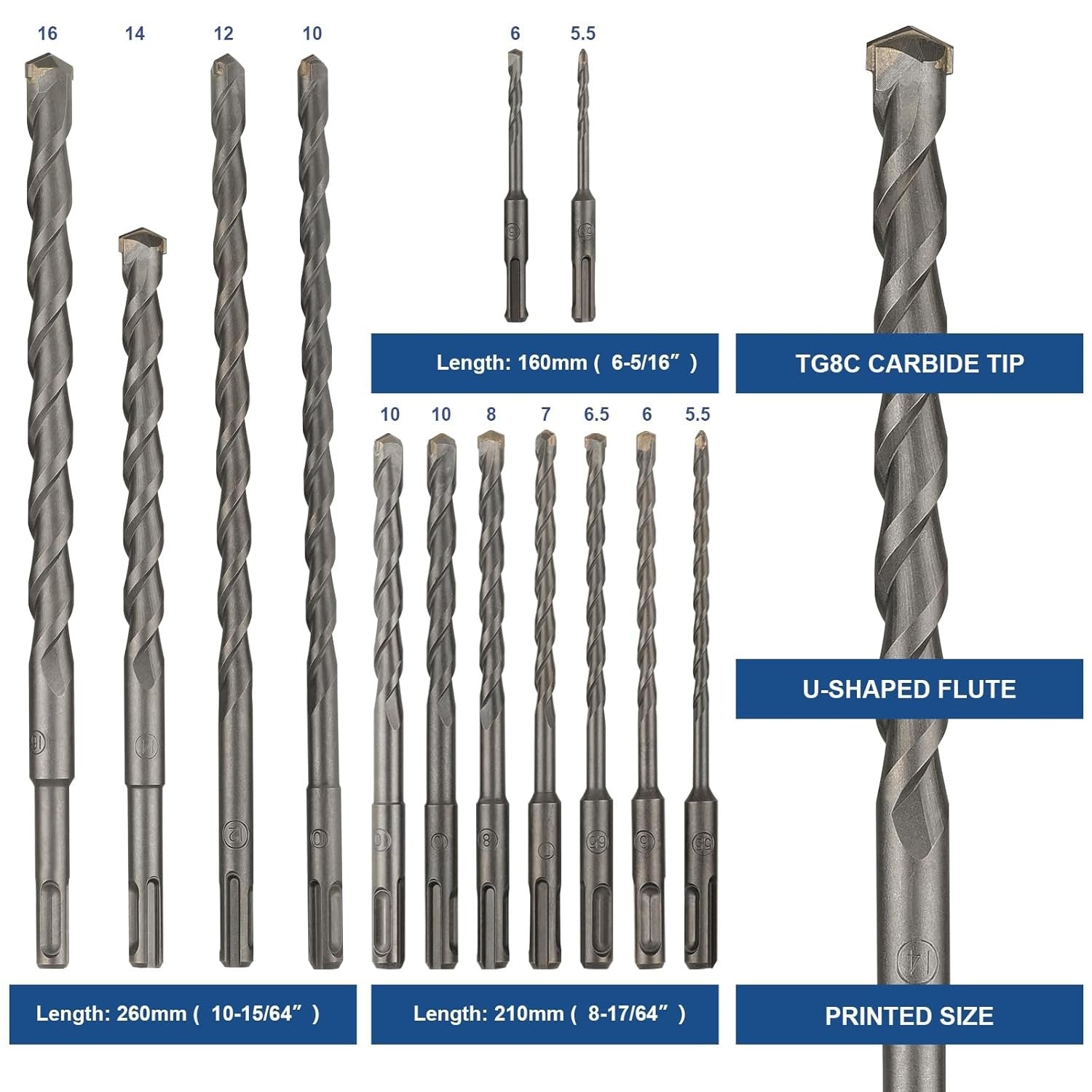 Rotary Hammer Drill Bits Set & Chisels Concrete Masonry Hole Tool 17pcs
