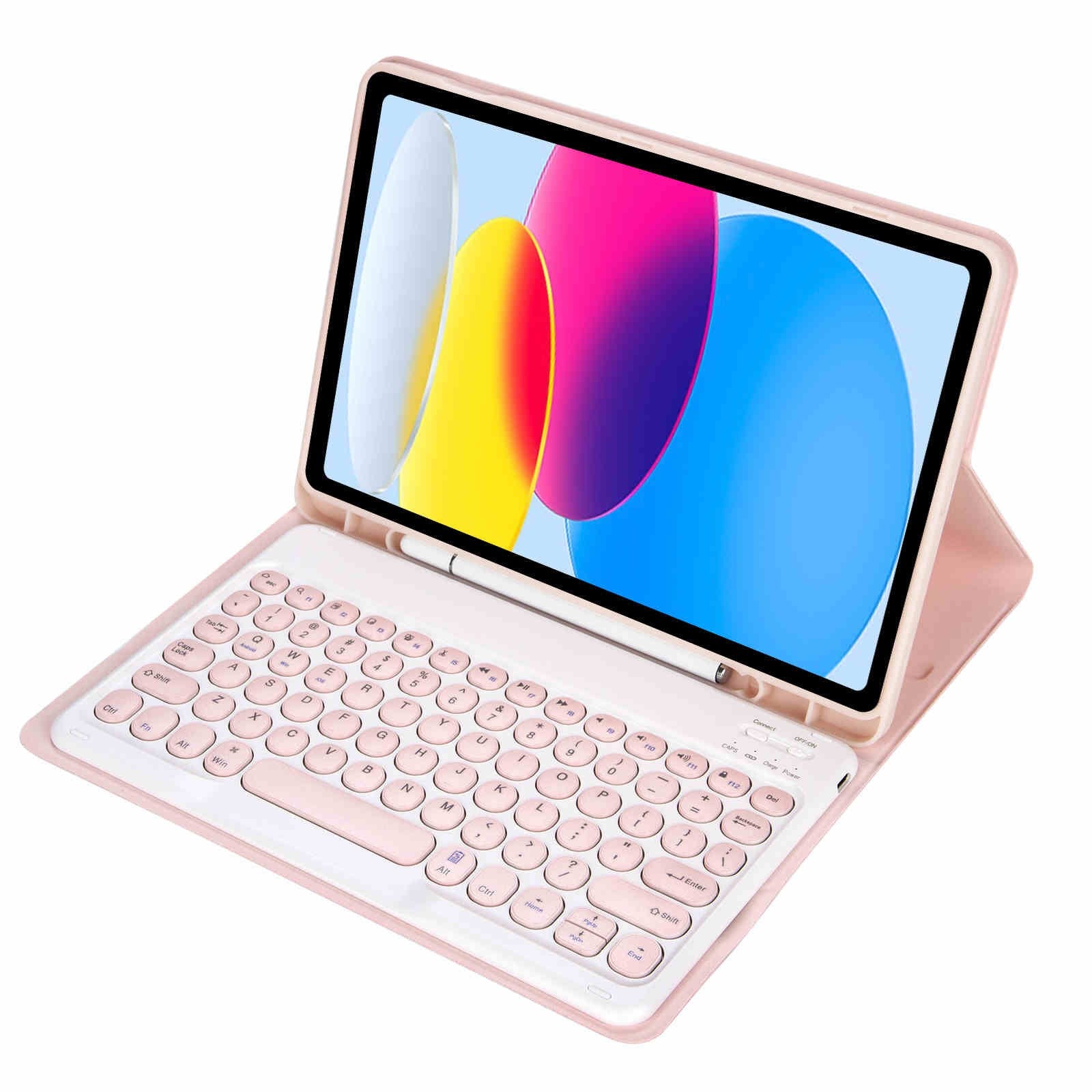 iPad 10Gen 10.9inch 2022, iPad 11th (A16 2025) Bluetooth Keyboard Case - Pink