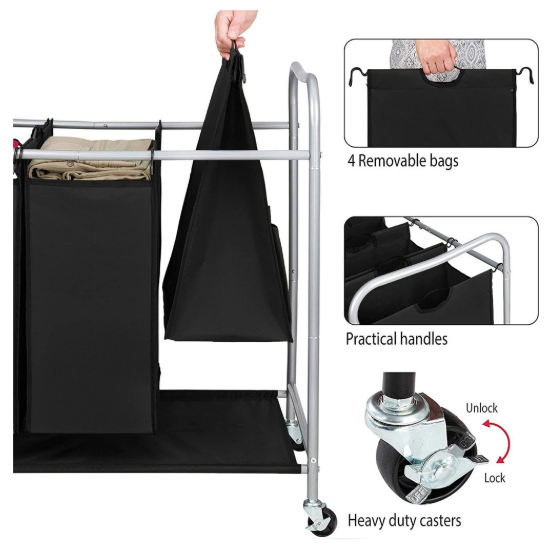 Rolling Laundry Hamper 4-Section Sorter Cart Basket Organizer