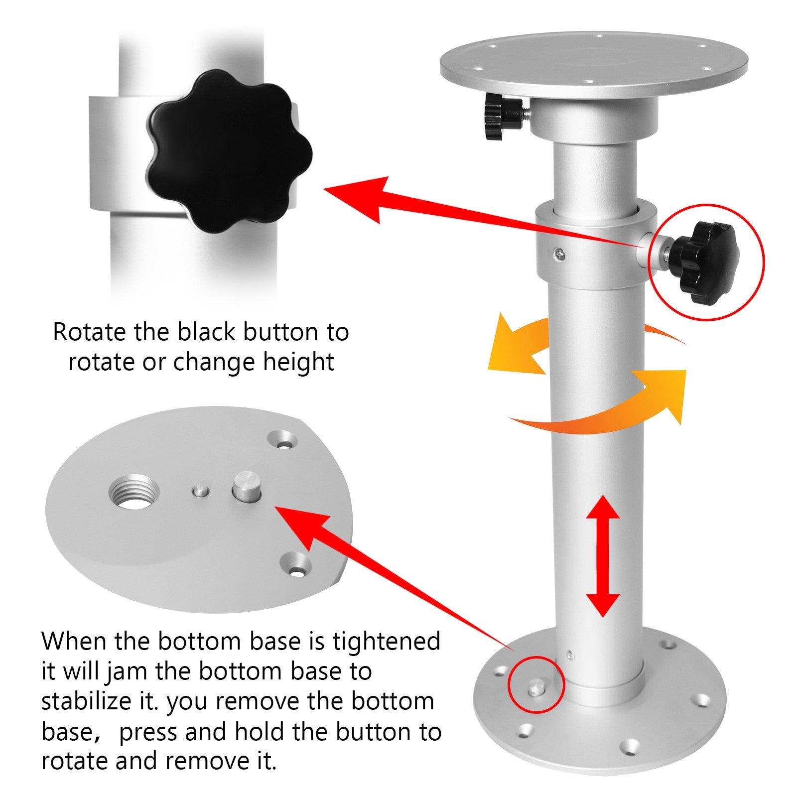 Table Pedestal Telescopic Furniture Leg for RV Marine Boat Caravan Motorhome