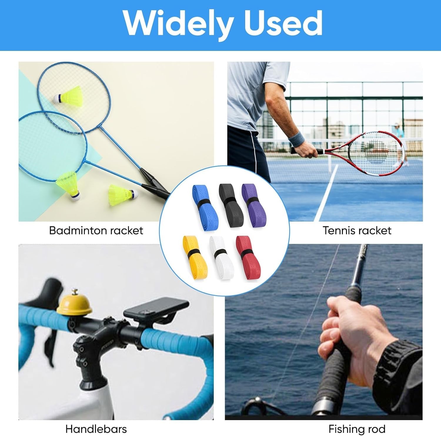 6Pcs Anti-Slip Badminton Grips Tennis Squash Racquet Over Grip Tape Sweatband