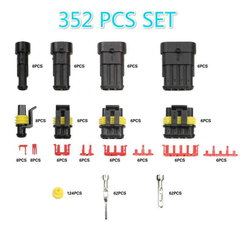352pcs Waterproof Car Auto Electrical Wire Connector Plug 1-4 Pin Way Plug Kit
