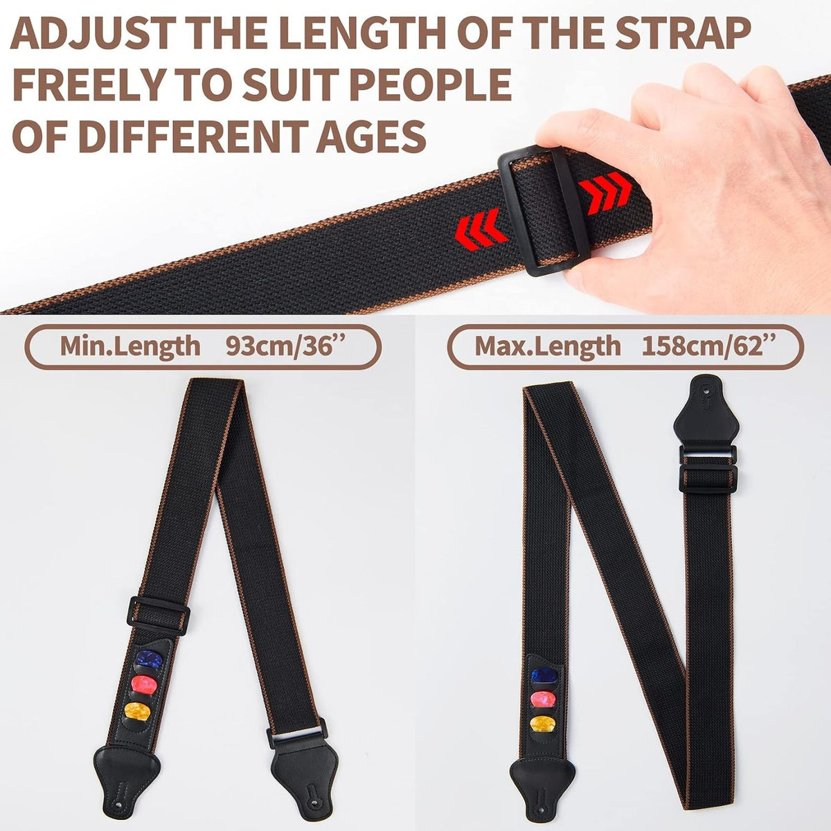 Guitar Strap Set Acoustic Electric Bass with Picks Holder & Strap Lock