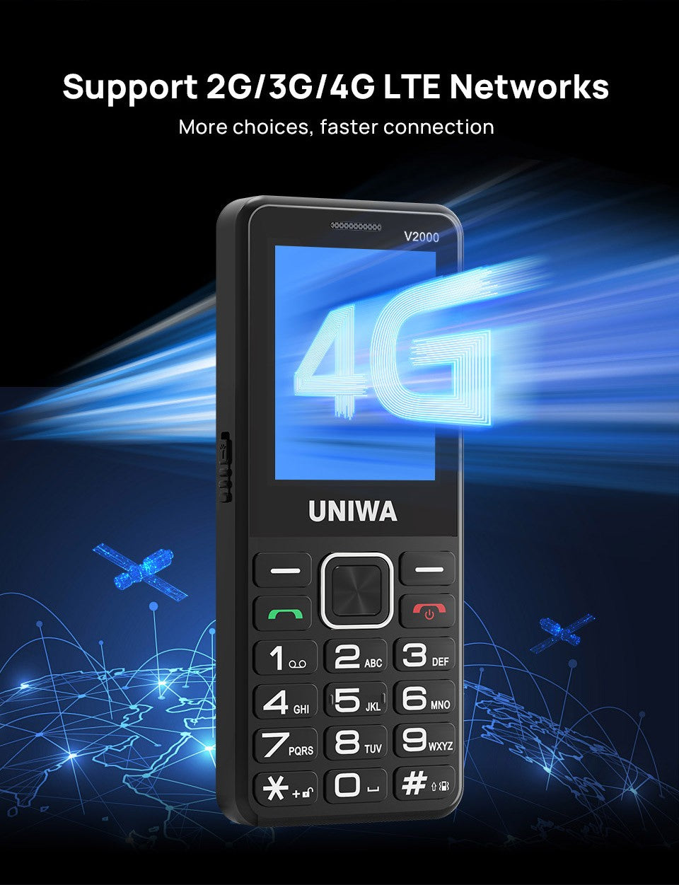 UNIWA V2000 2.4" 4G Mobile Dual SIM Big Button Cell Phone SOS Keyboard