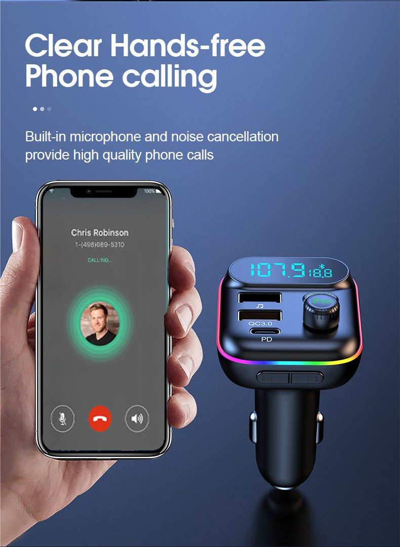 Bluetooth FM Transmitter for Car, 7 Colors LED Car Radio Bluetooth Adapter