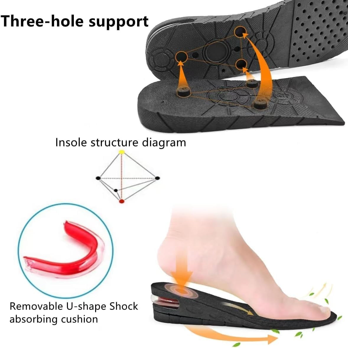 7.5CM Air Cushion Height Increase Heel Gel Shoes Insoles Inserts Taller Lift Pad
