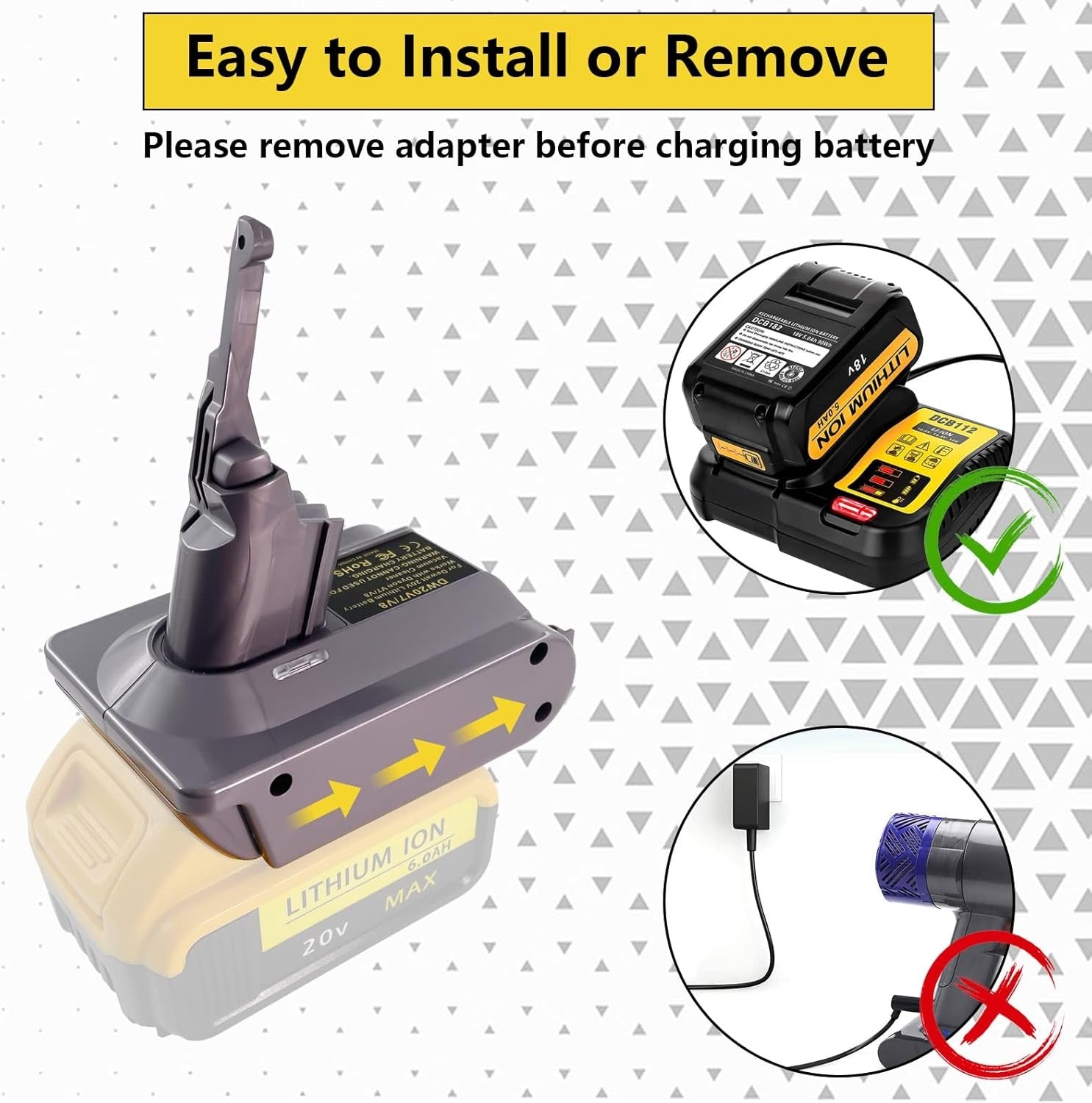 Dewalt 18V 20V Battery to Dyson V7 V8 Adapter Converter