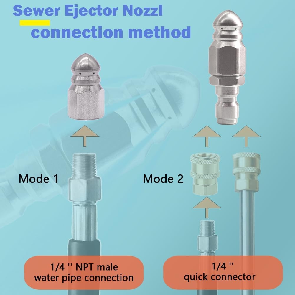 Sewer Jetter Nozzle High Pressure Drain Nozzle 1/4'' Quickly Connector 5000 PSI