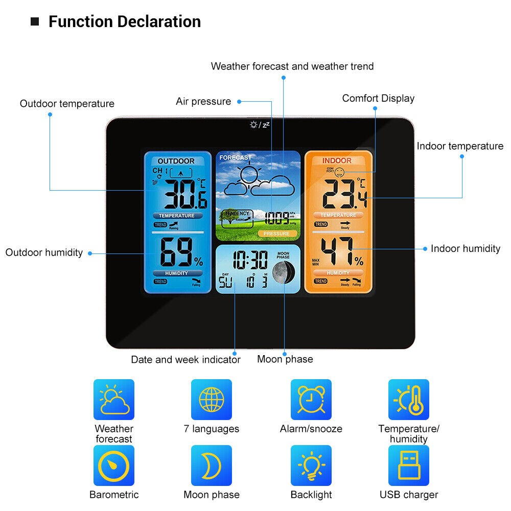 Wireless Digital LCD Weather Station Clock Calendar Thermometer