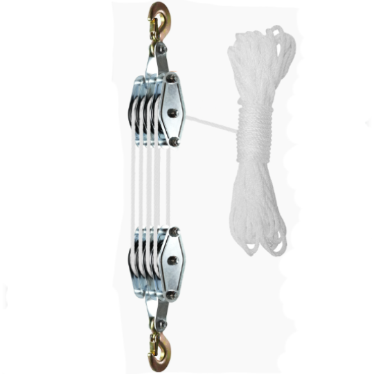 4-Wheel Metal Block Tackle Pulley System 20m