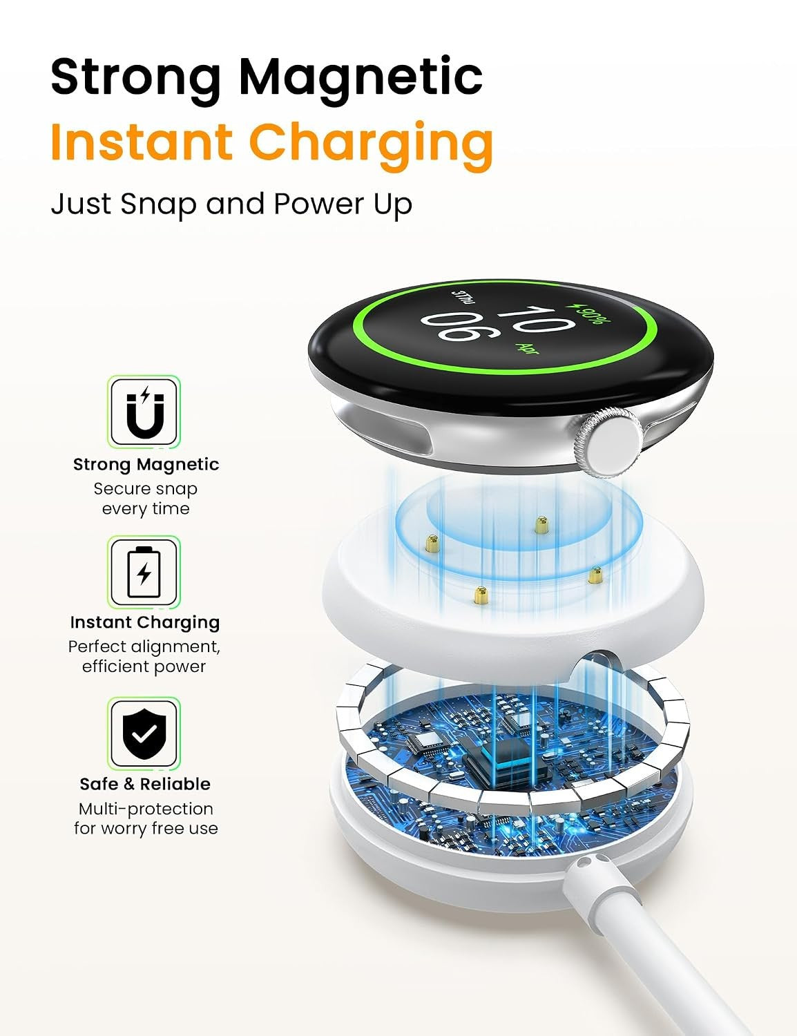 Magnetic USB-C Charger for Google Pixel Watch 2 3 Replacement Cable 1m