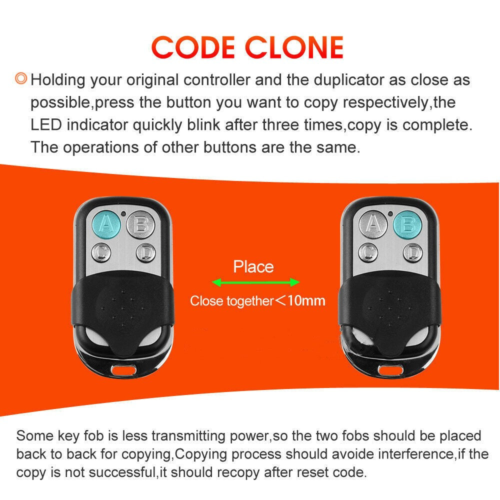 Universal Replacement Garage Door Gate Car Cloning Remote Control Key Fob 433