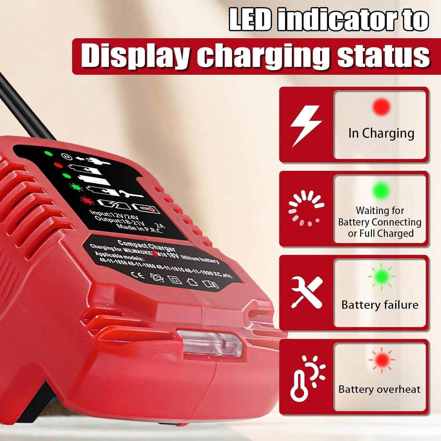 DC 12/24V Mini Car Charger Cigarette Lighter Plug for Milwaukee M18 18V Battery