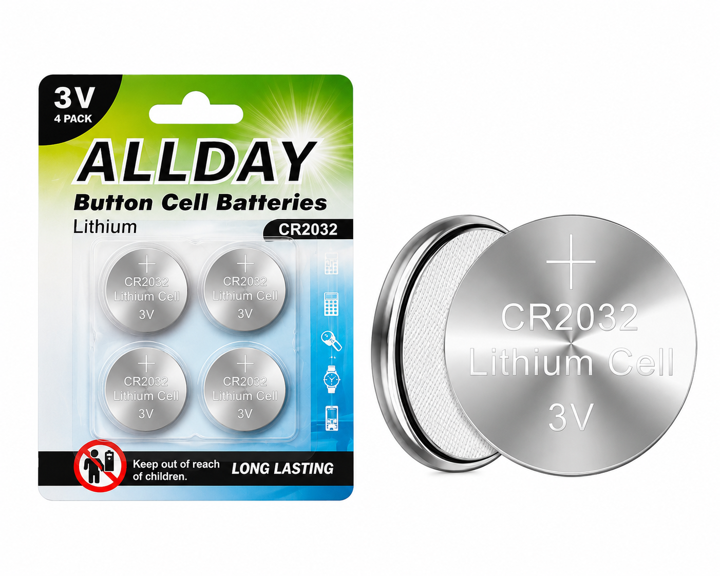 Allday CR2032 Lithium Coin Cell Batteries 4 Pack 3V Button Battery