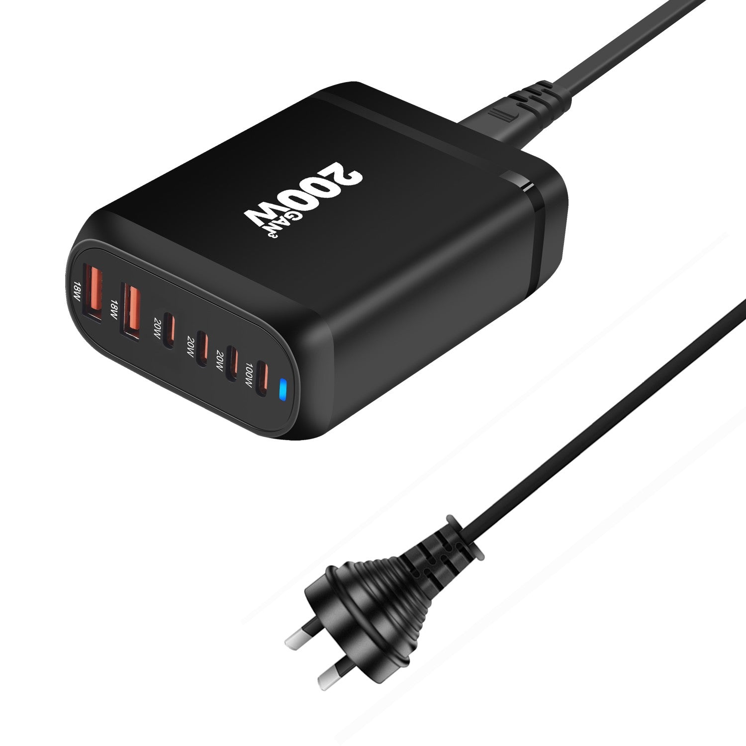 200W USB Type C Charger, 6 Ports Fast Charging Station GaN III PD QC Desktop