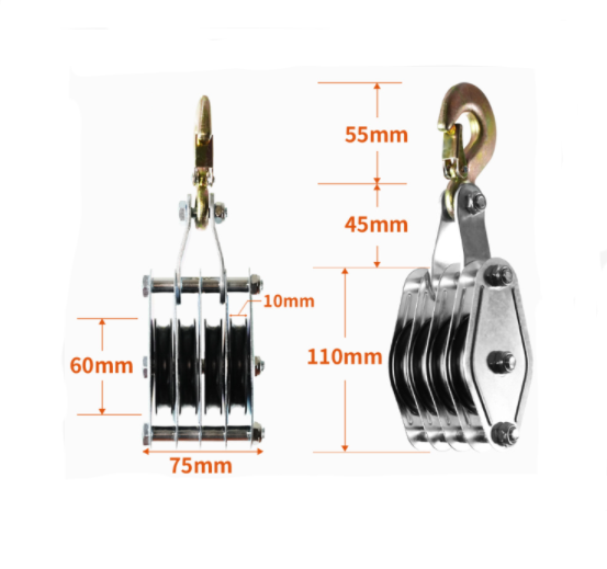4-Wheel Metal Block Tackle Pulley System 20m
