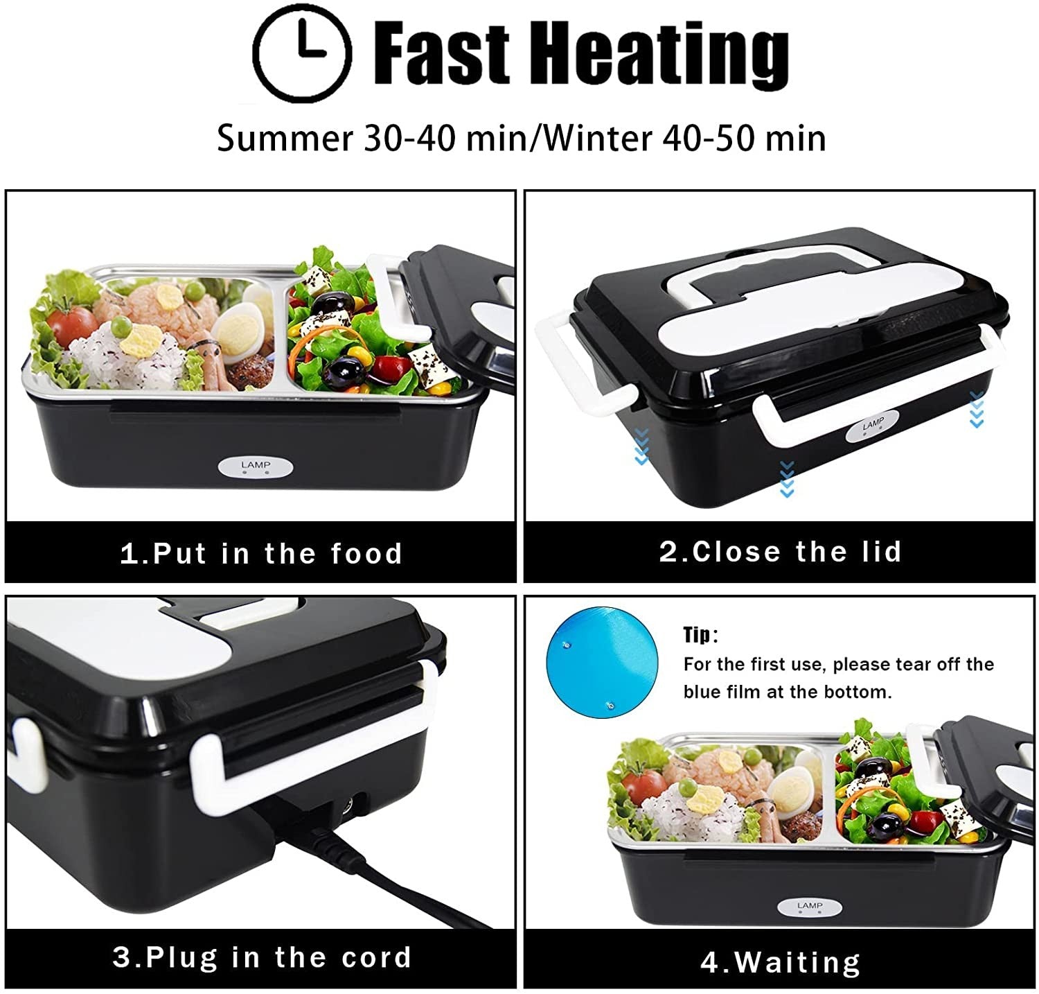 12V 24V 240V Electric Lunch Box Food Heater Heating Lunchbox Food Warmer for Car
