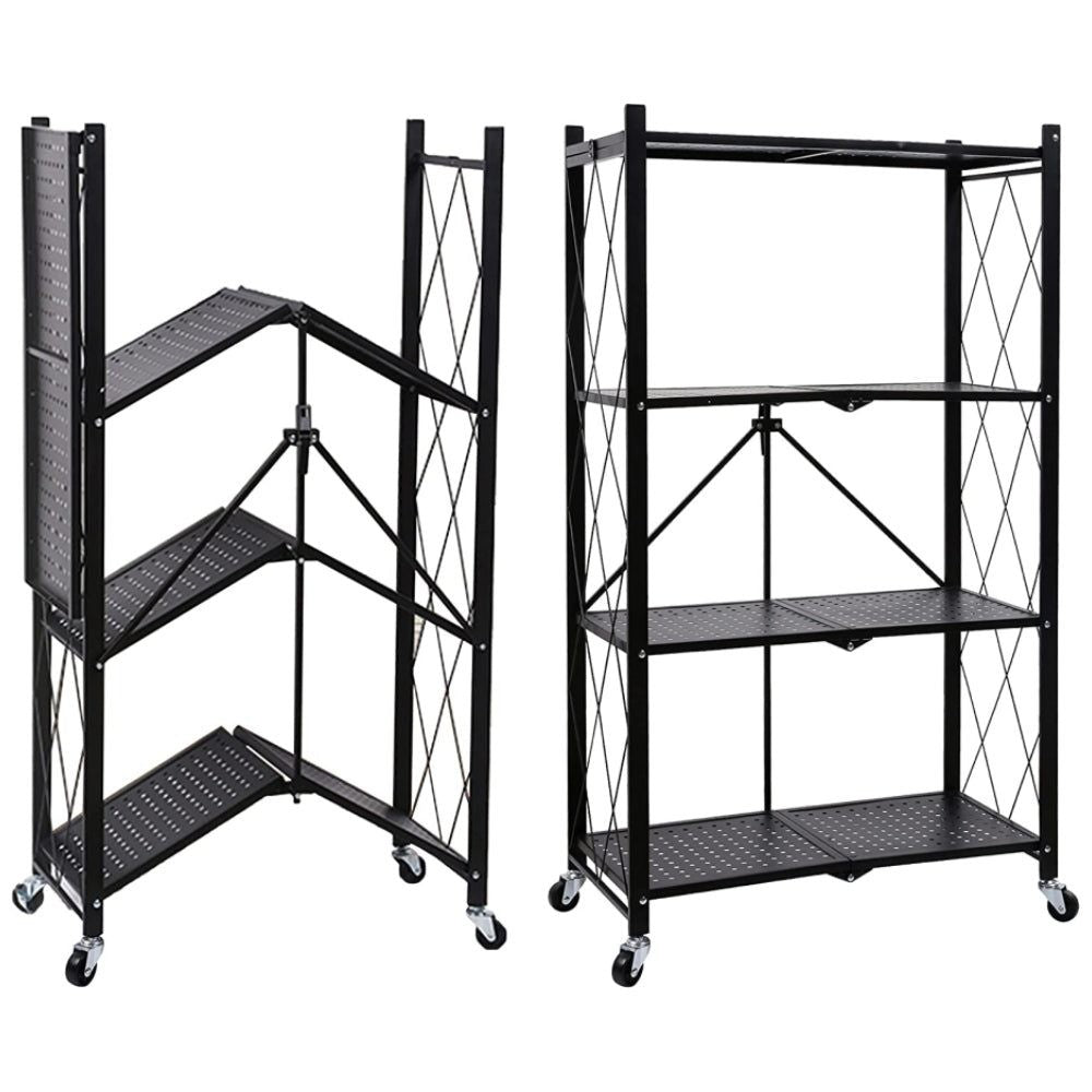 4 Tier Storage Shelf Wheel Rack Foldable Kitchen Organizer
