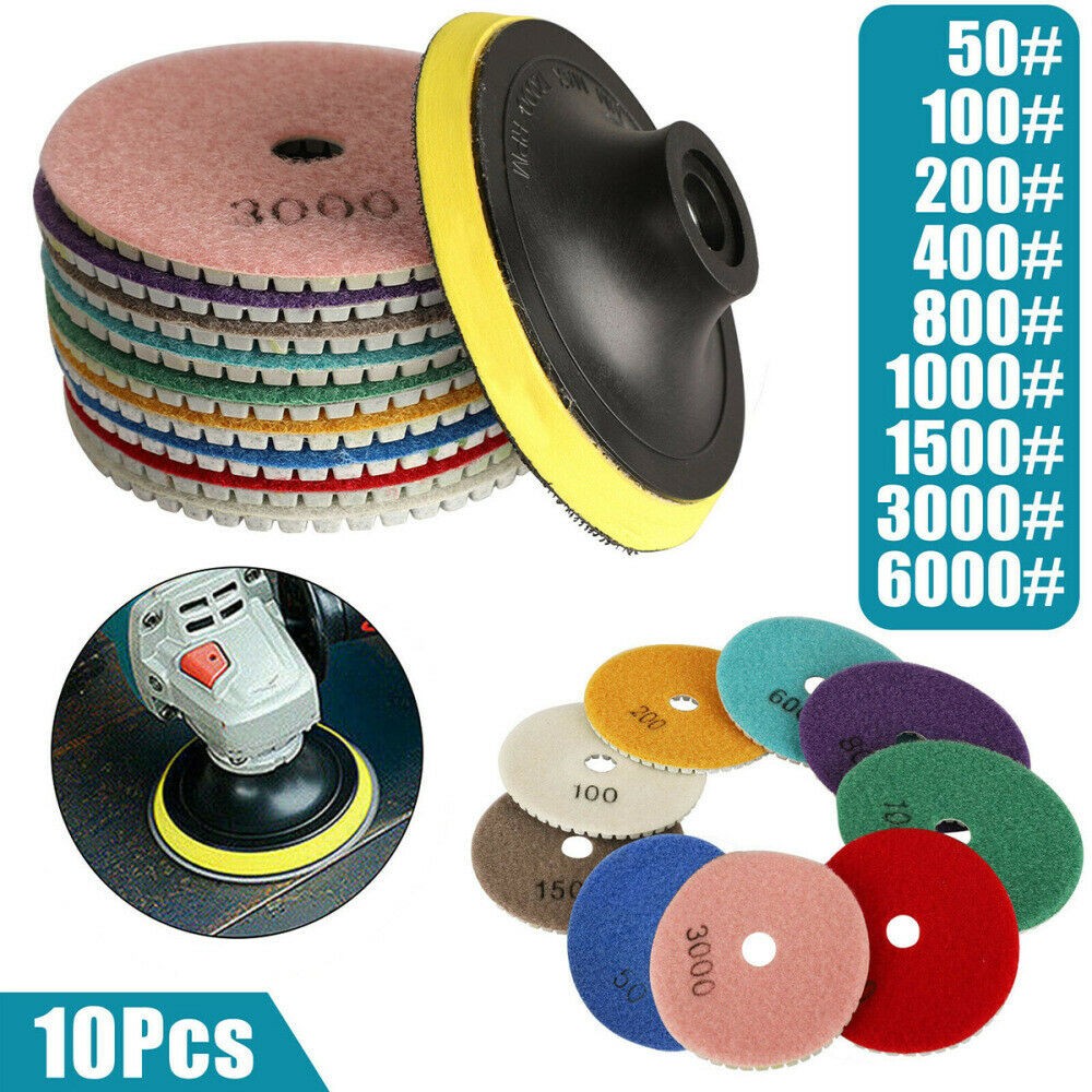 10Pcs Diamond Polishing Pads Wet Dry 4" Set