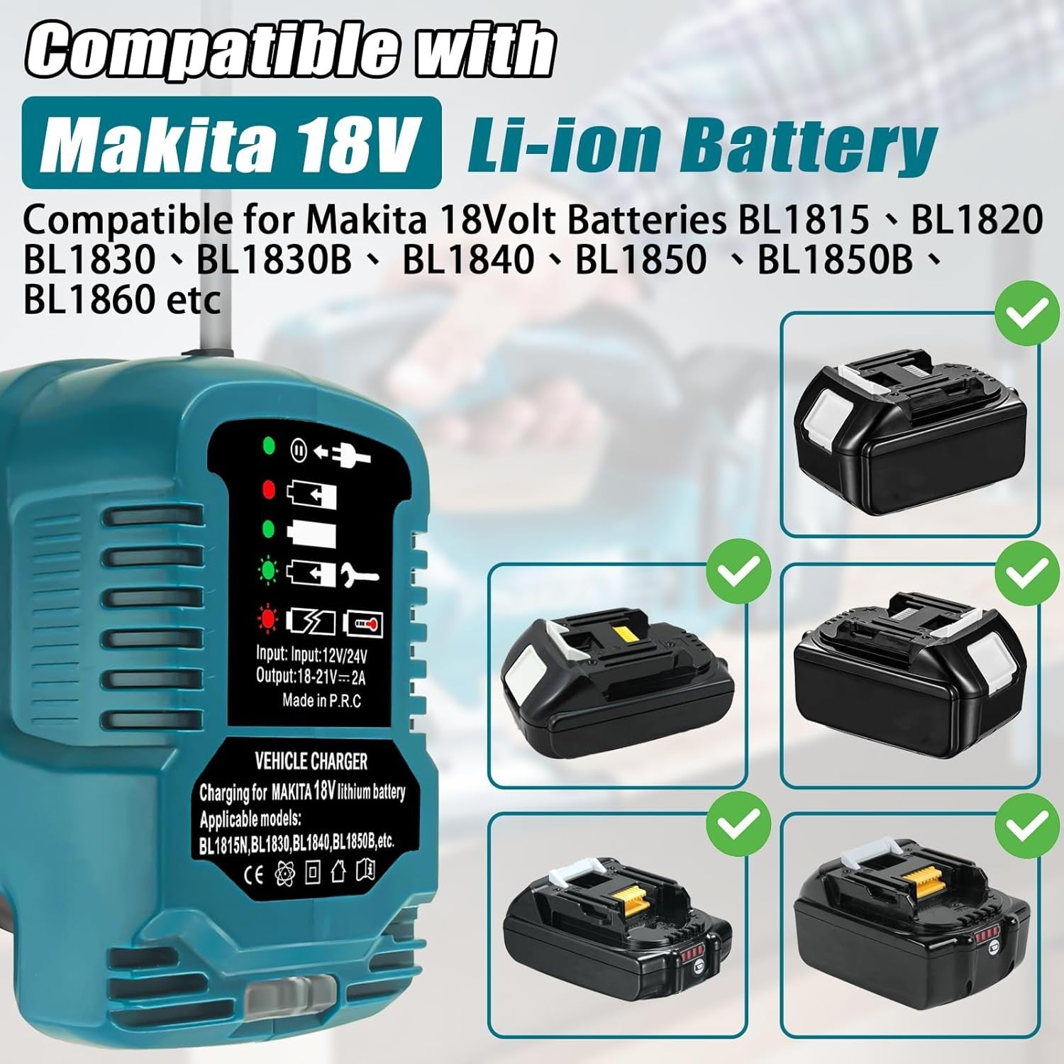 DC 12V/24V Car Charger for Makita 18V LXT Battery Cigarette Lighter Compatible