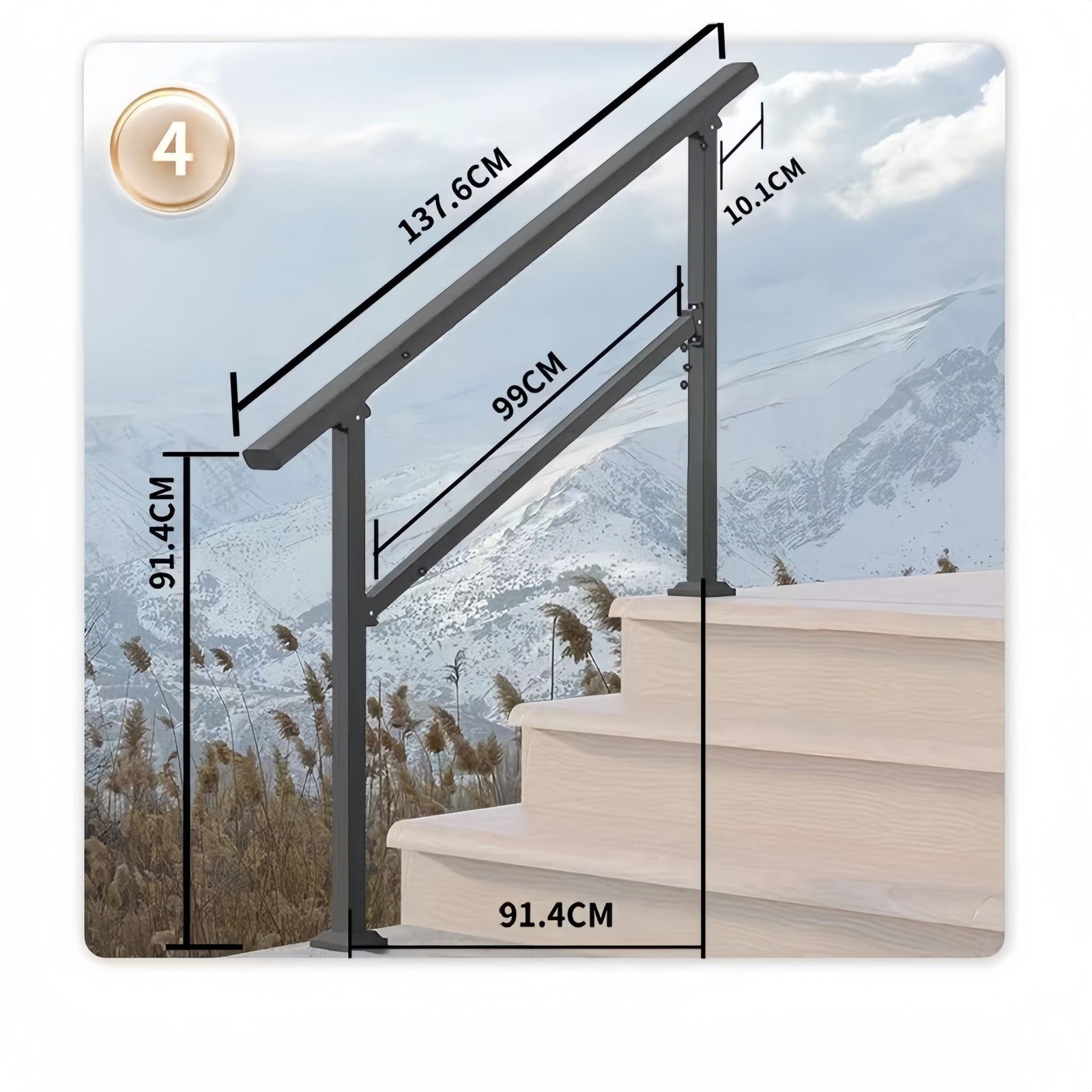 4 Step Handrail Indoor Stair Railing Kit