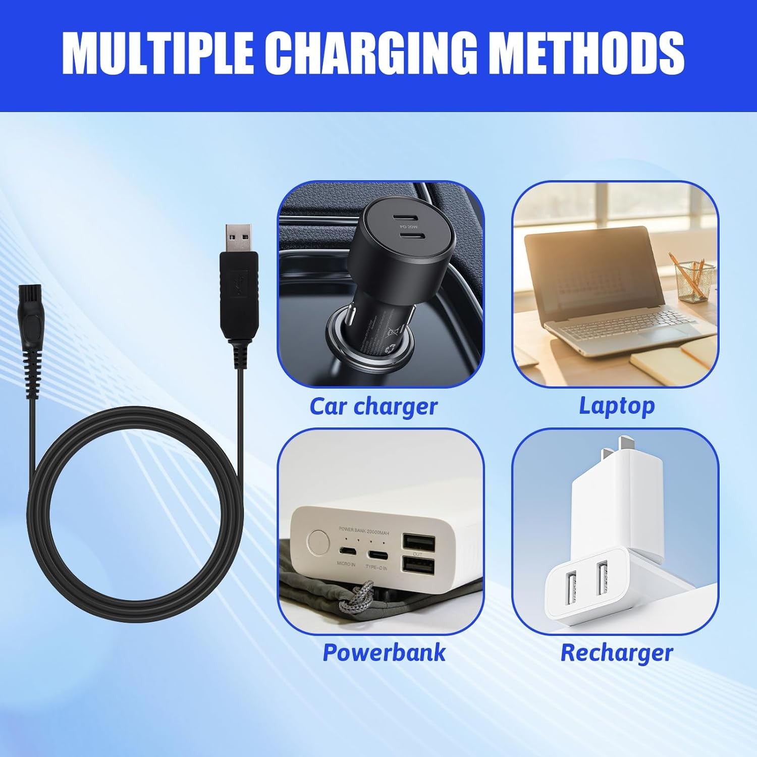 15V USB Charger Power Car Cord Cable for Philips Shaver