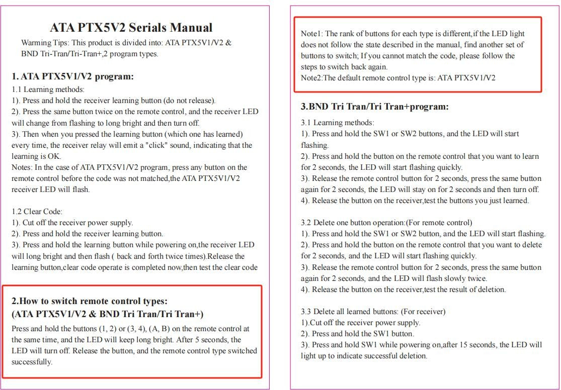 ATA PTX5 TrioCode GDO Garage Door Remote Replacement PTX-5v1 GDO 11v1/6v3/6v4