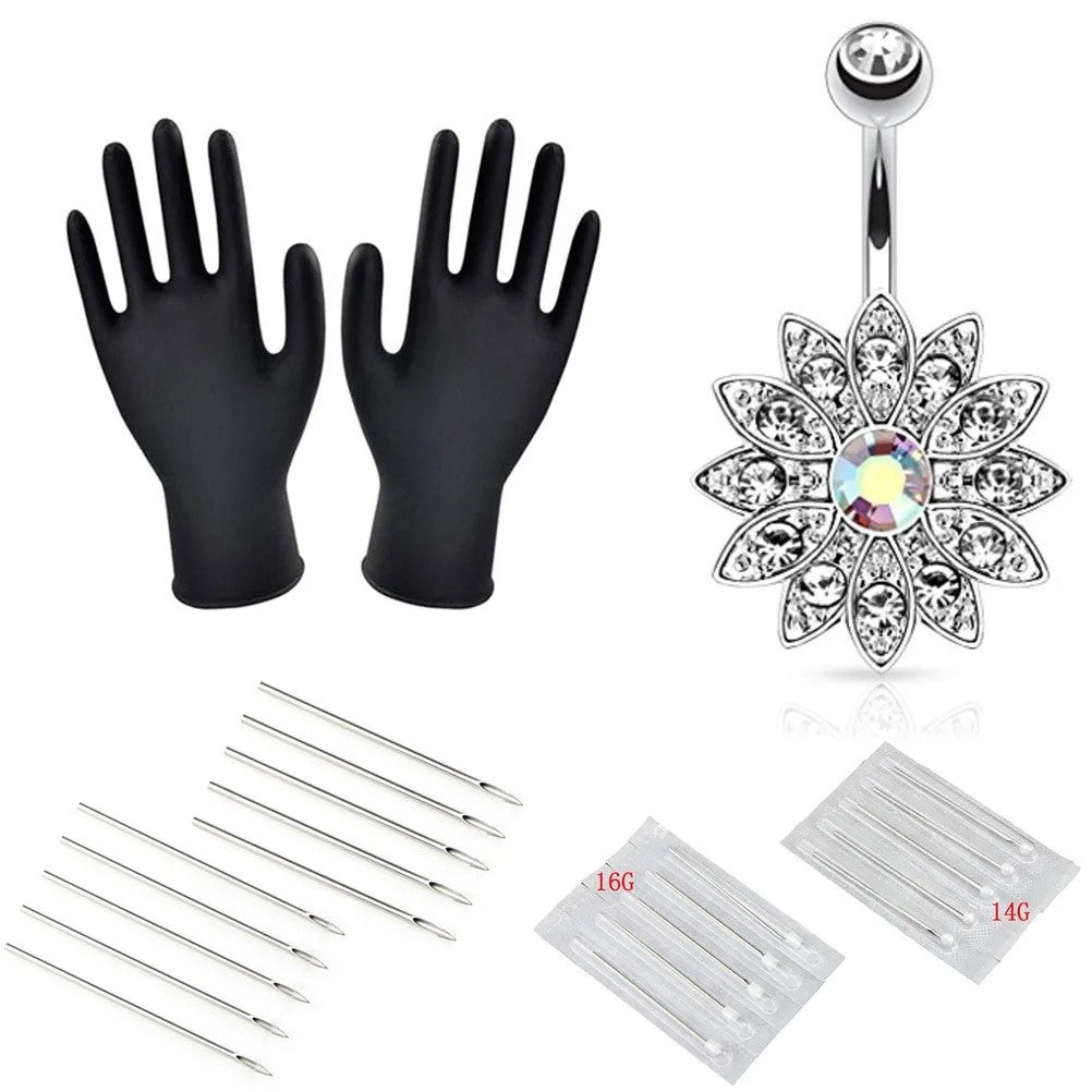 41Pcs Body Piercing Kit Needle Nipple Belly Tongue Eyebrow Nose Lip Ring 14G/16G